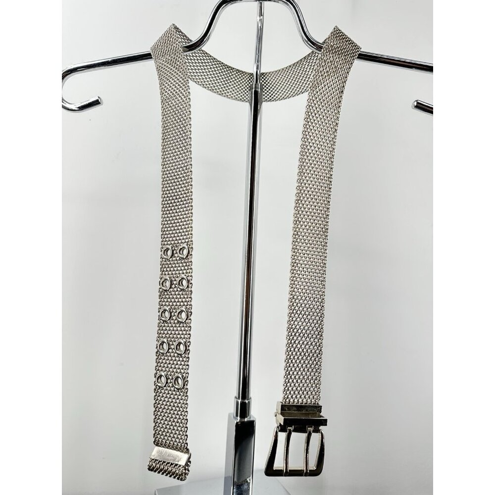 Vintage Metal Mesh Silver tone Belt Up To 43”x1.3” (B-8)